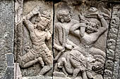 Prambanan - Vishnu Temple, reliefs depicting the story of Krishna and his brother Balarama. 